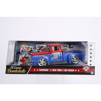 DC Bombshells Diecast Model Hollywood Rides 1/24 1956 Ford F100 with Super Girl Figure --- DAMAGED PACKAGING