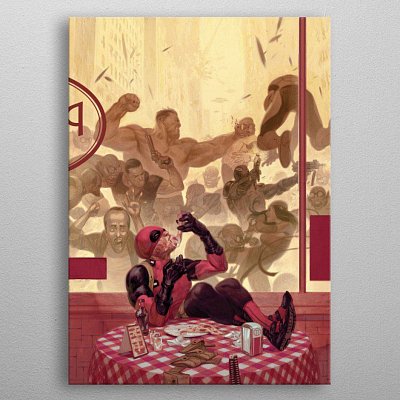 Marvel Metal Poster Deadpool Gritty Pizza Break 32 x 45 cm